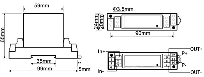 Dimension and wiring diagram: